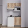 Kitchenette K02L-PT 120cm emplacement frigo, micro-ondes/hotte chêne avec plan de travail gris et cuve noir - CUISIBANE - K02CH-PT120G-C54N pas cher