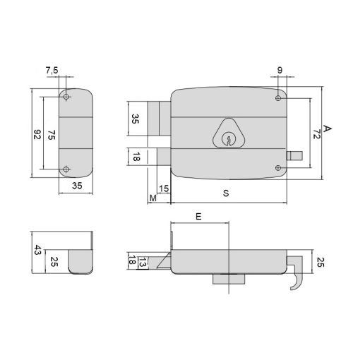Serrure horizontal tirage cylindre de 45mm sur num&eacute;ro BC 1534 gauche - CISA - 3005006000 pas cher Secondaire 1 L