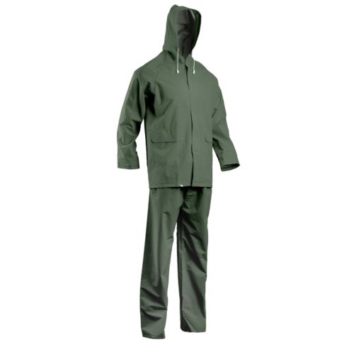 Ensemble de pluie veste et pantalon double enduction PVC vert TXL - 50202 pas cher