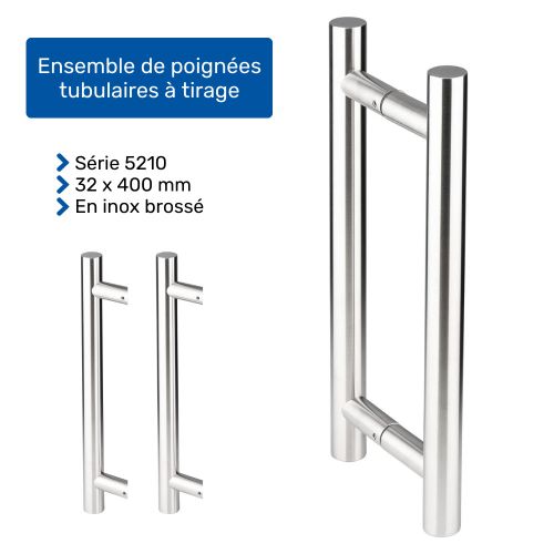Ensemble de poignées tubulaires à tirage série 5210 32 x 400 mm inox brossé Héraclès B-INOX-PT005 photo du produit Secondaire 4 L