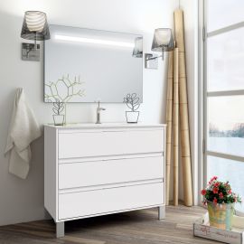 Meuble de salle de bain Cosynéo simple vasque à 3 tiroirs avec miroir TIRIS 3C et miroir Led STAM pas cher Principale M