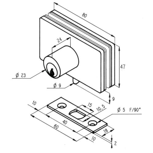 Serrure de vitrine 1 cylindre Chromé mat - STREMLER - 1450.31.0 pas cher Secondaire 2 L