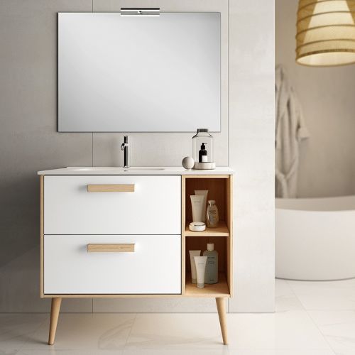 Meuble de salle de bain 80cm vasque d&eacute;port&eacute;e 2 tiroirs MALIA blanc - COSYNEO - MALMALIA80BLA pas cher