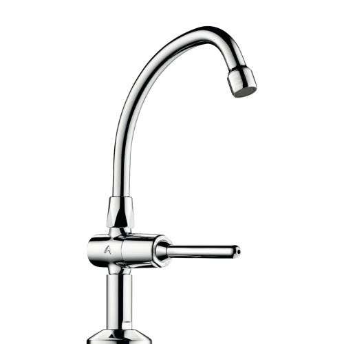 Robinet temporis&eacute; TEMPOSTOP pilier &agrave; bec col de cygne &agrave; levier L 150 mm DELABIE 737152 photo du produit