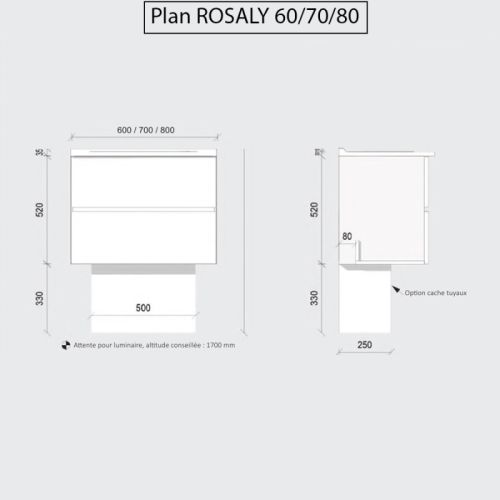 Ensemble meuble CAISSON ROSALY 60cm blanc brillant et plan simple vasque - CUISIBANE - M0RY_60BB pas cher