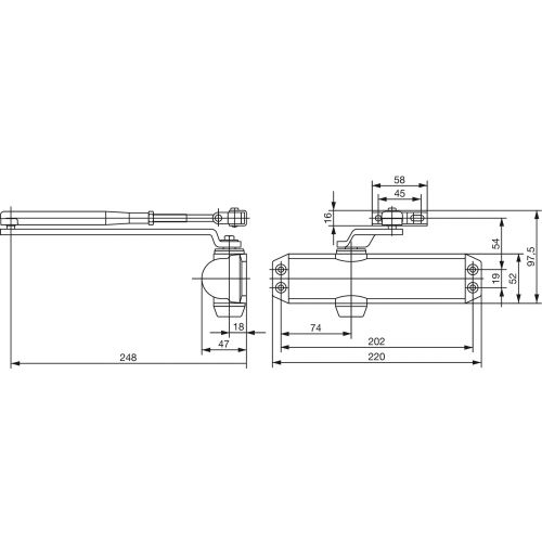 Ferme-porte DC 120 force 2/3/4 avec bras compas argent - VACHETTE - 19326000 pas cher Secondaire 1 L