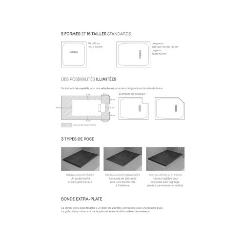 Receveur de douche recoupable KINEROCK 100x90 Moka bonde petit côté - KINEDO - RD952M pas cher Secondaire 2 L