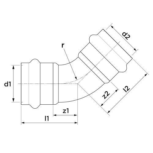 Raccord VSH SudoPress Cuivre Gaz courbe 45° (2 x à sertir) - AALBERTS IPS - 6674197 pas cher Secondaire 1 L