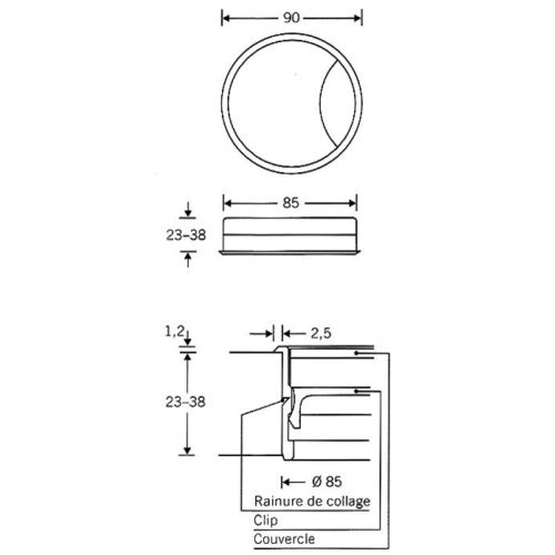 Passe-c&acirc;ble mod&egrave;le 9865 diam&egrave;tre 90mm &eacute;paisseur 23mm alu &ndash; FSB - 9865-0006-01 pas cher Secondaire 1 L