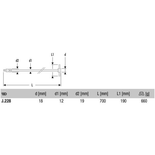 Poignée à cardan 3/8'' Longue 700mm - FACOM - J.228 pas cher Secondaire 1 L