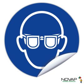 Panneau d'obligation ''Lunettes de protection obligatoire'' Novap vinyle adh&eacute;sif D80 mm - 4031286 pas cher Principale M