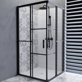 Paroi de douche en angle effet verrière ATELIA Cuisibane noir mat pas cher Principale M