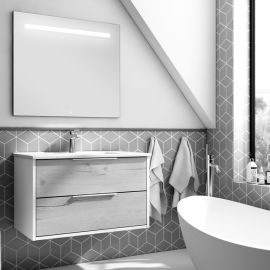 Meuble de salle de bain Cosynéo simple vasque à 2 tiroirs ALBA et miroir STAM 80 cm pas cher Principale M