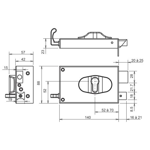 Serrure monopoint en applique Horizontale tirage Droite - METALUX - FE97701070 pas cher Secondaire 1 L