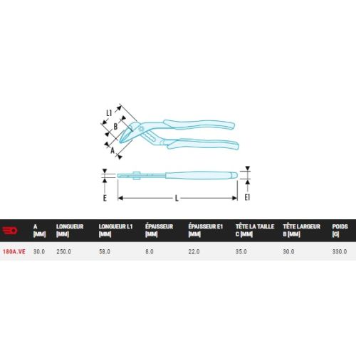 Pince multiprise isolée 1000 V FACOM 180A.VE - FACOM - 180A.VE