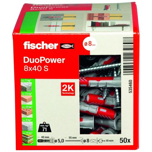 Cheville DUOPOWER 8x40mm S avec vis boîte de 50 - FISCHER - 535460 pas cher Secondaire 7 L