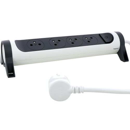 Rallonge multiprise avec bloc rotatif de 4 prises 2P+T Surface, interrupteur et cordon longueur 1,5 m blanc et gris foncé LEGRAND 049446 photo du produit