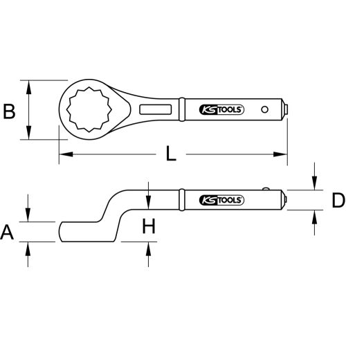Clé à œillet BRONZEPLUS contre-coudée avec embout pour rallonge 2'' 300 mm KS TOOLS 963.8063 photo du produit Secondaire 1 L