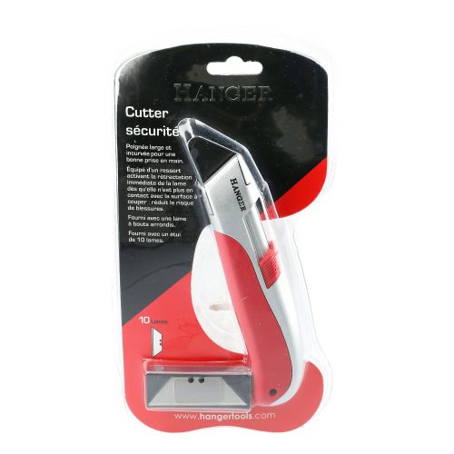 Cutter pliable de sécurité à lame trapèze 65 mm avec clip ceinture et étui  5 lames