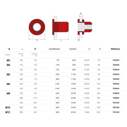 Ecrous crantés acier tête plate M6X30 boîte de 200 - SCELL-IT - TCD0630 pas cher Secondaire 1 L