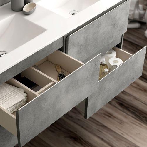 Ensemble meuble de salle de bain 120cm double vasque + colonne de rangement PALMA ciment (gris) - COSYNEO - ING3CPALMA120COLCIM pas cher Secondaire 2 L
