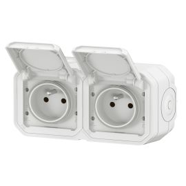 Double prise de courant PLEXO Legrand avec terre étanche précâblée avec volet 16 A 250 V horizontal gris boite de 5 photo du produit Principale M