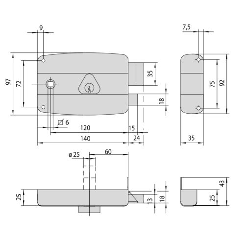 Serrure monopoint horizontal fouillot droite cylindre de 50mm sur numéro BC1534 - CISA - 3005015000BC1534 pas cher Secondaire 1 L