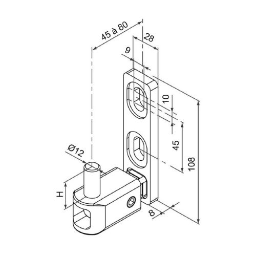 Gond de portail MULTIFIX L à axe réglable de 45 à 80mm pivot diamètre 12mm - TIRARD - NA619007 pas cher Secondaire 1 L