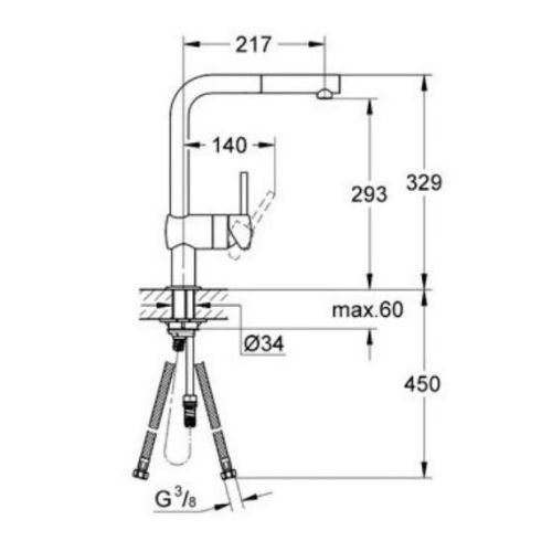 Mitigeur d'évier MINTA bec haut L à douchette extractible - GROHE - 32168-000 pas cher Secondaire 1 L