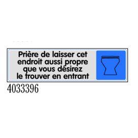 Plaquette de porte ''Pri&eacute;re de laisser cet endroit aussi propre que vous d&eacute;sirez le trouver en entrant'' Novap plexiglas 170 x 45 mm - 4033396 pas cher Principale M