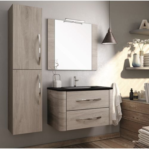 Ensemble meuble de salle de bain 80cm simple vasque + colonne de rangement TAGO - COSYNEO - CURTAGO80COLWOO pas cher