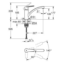 Mitigeur évier START Grohe bec bas chromé - 31138002 photo du produit Principale M