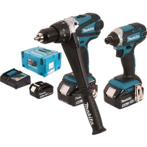 Coffret Makita DLX2144TJD - perceuse visseuse DDF458 + 2 batteries +  chargeur + coffret MAKPAC + visseuse