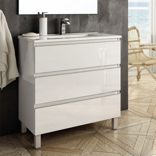 Meuble de salle de bain 70cm simple vasque 3 tiroirs sans miroir PALMA blanc - COSYNEO - ING3CPALMA70BLAB pas cher
