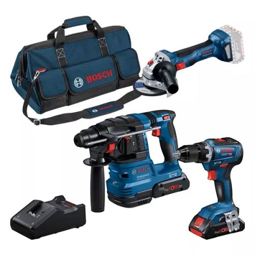 Combo kit 3 machines 18 V (GSR 18V-55 + GBH 18V-22 + GWS 18V-7) + 2 batteries 4 Ah + chargeur + sac à outils BOSCH 0615A50035 photo du produit