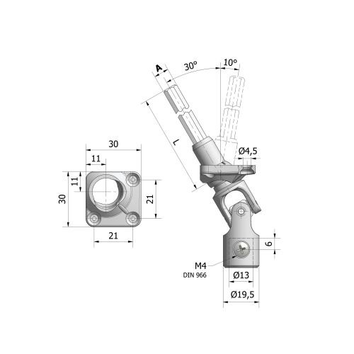 Sortie de caisson 30° tringle acier hexagonale + platine nylon 30 x 30 mm CHERUBINI 80067032V1316 photo du produit Principale L