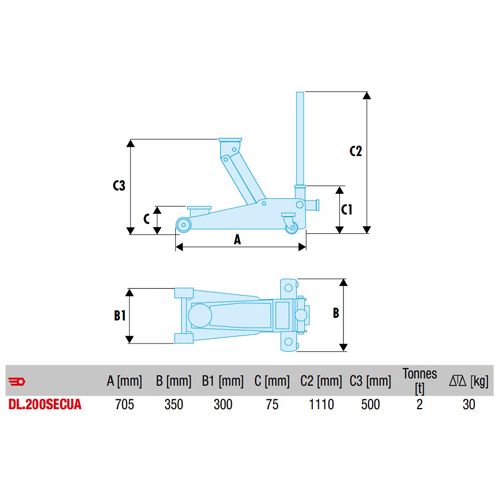 Cric rouleur sécurité 2 t FACOM DL.200SECUAPF photo du produit Secondaire 1 L