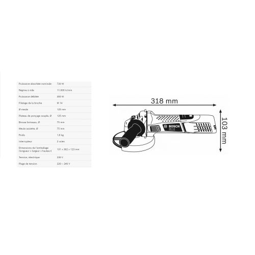 Meuleuse d'angle 125mm GWS 7-125 720 W en boite carton - BOSCH - 060139400B pas cher Secondaire 1 L