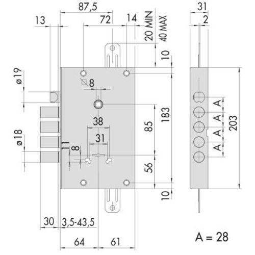 Serrure Change Facile 4 pênes saillie 43,5mm - CISA - CIS5751728 pas cher Secondaire 2 L
