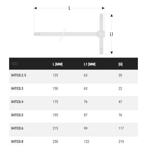 Clé mâle en 'T' coulissante diamètre 3mm longueur 150mm - FACOM - 84TCD.3 pas cher Secondaire 1 L