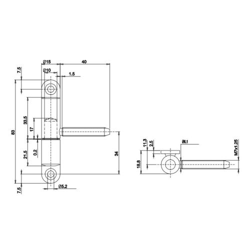 Paumelle fiche P50 m&acirc;le diam&egrave;tre 15mm platine 2 trous finition blanc - OTLAV - CGP50150P313 pas cher Secondaire 2 L