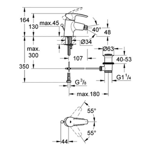 Mitigeur de bidet EUROSTYLE monocommande avec brise-jet à rotule - GROHE - 33567-001 pas cher Secondaire 1 L