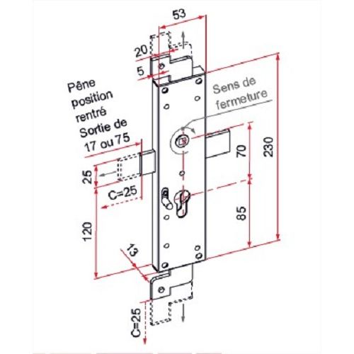 Serrure de volet 3&egrave;me point court gauche acier zingu&eacute; &ndash; TIRARD - CE112204 pas cher Secondaire 1 L