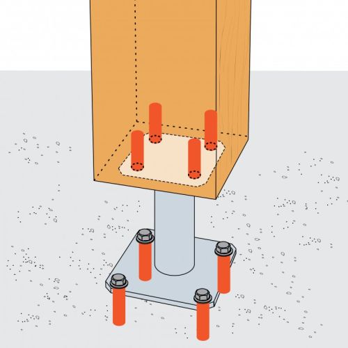 Pied de poteau fixe base 130x130x4mm hauteur 100mm - SIMPSON - PPA100 pas cher Secondaire 1 L