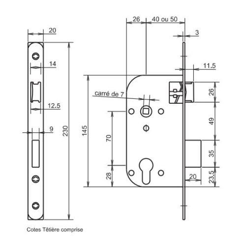 Coffre monopoint à encastrer profil européen 9667 axe 50 mm droite bout rond METALUX NB96671610 photo du produit Secondaire 1 L