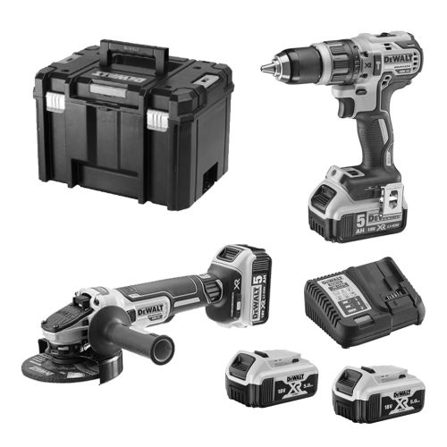 Pack 2 outils 18V XR (DCD796 + DCG405) + 2 batteries 5Ah + chargeur + coffret T-STAK - DEWALT - DCK2080P2T-QW pas cher