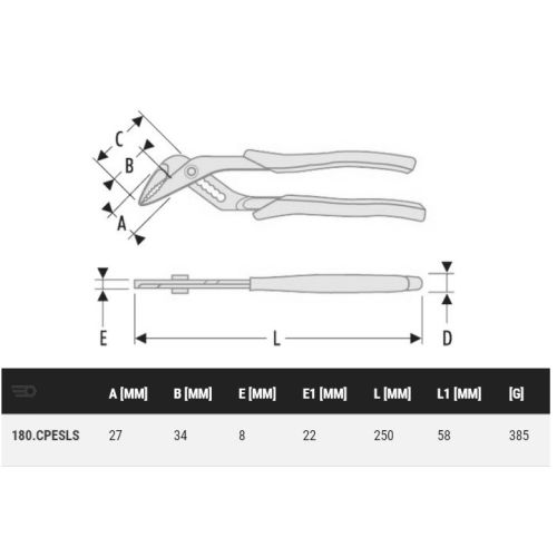 Pince multiprise "Grande capacité" 250mm - FACOM - 180.CPESLS pas cher Secondaire 1 L