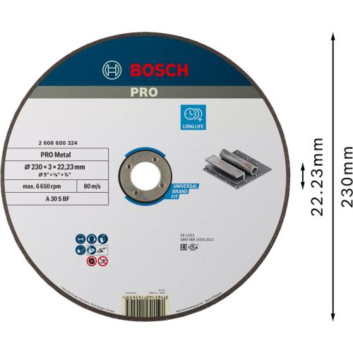 Disque à tronçonner aggloméré PRO métal 230 x 3 x 22,23 mm BOSCH 2608600324 photo du produit Secondaire 1 L