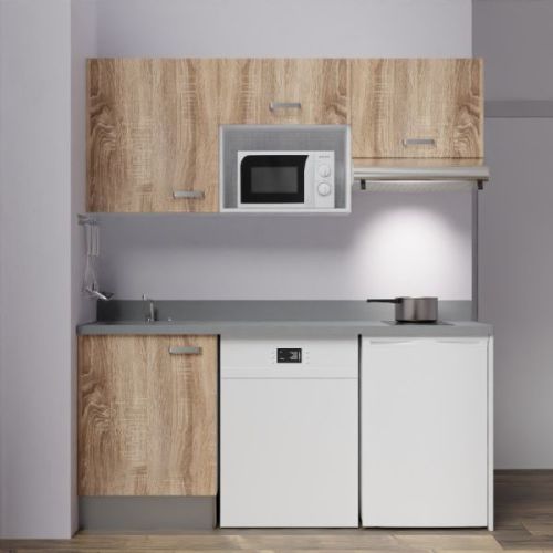 Kitchenette K55L 180cm emplacements hotte, micro-ondes, frigo et lave-vaisselle chêne/nero (noir) évier à gauche - CUISIBANE - K55CH-P180NE-G pas cher Secondaire 5 L