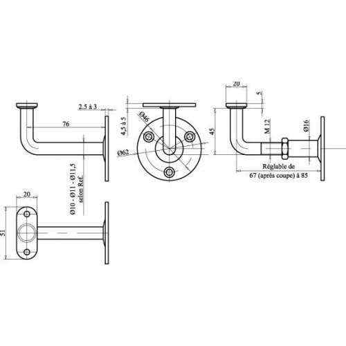 Support de rampe coudé fixe finition blanc - MAP - 6110B pas cher Secondaire 1 L